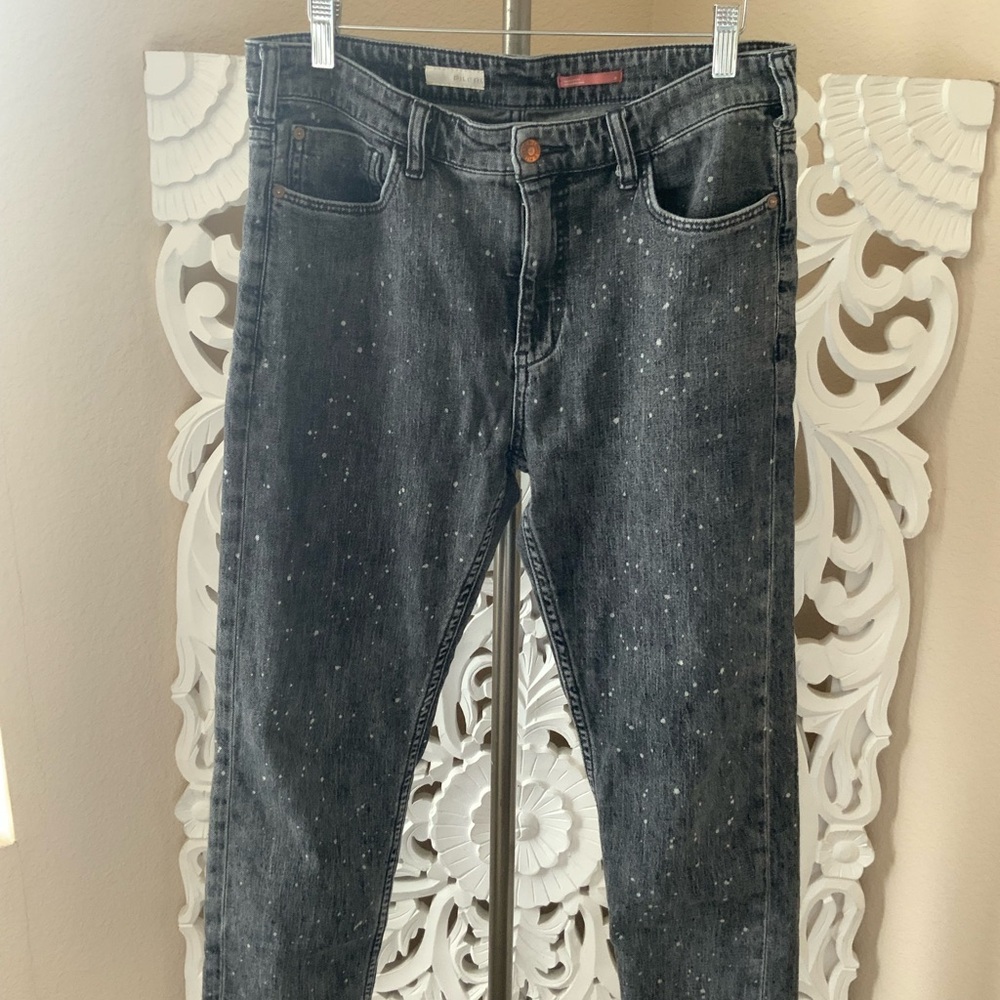 Anthropologie | Pilcro mid rise jeans black white paint splatter size 28